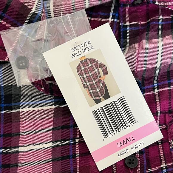 Beachlunchlounge Womens Flannel Shirt Small Pink Plaid Long Sleeve Cotton - Picture 6 of 7